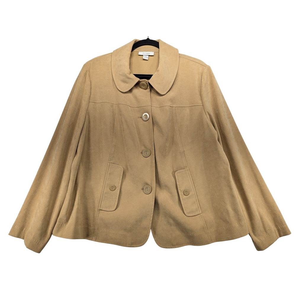 Dressbarn Woman Tan Faux Suede Button Front Peter Pan Collar Jacket Plus 1X
